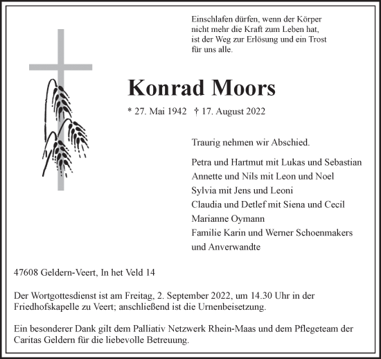 Traueranzeige von Konrad Moors 
