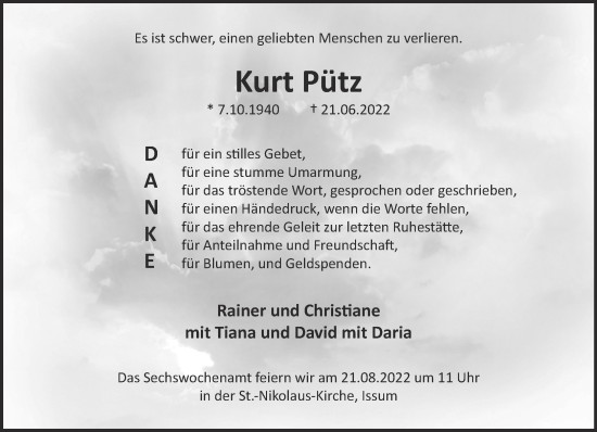 Traueranzeige von Kurt Pütz 