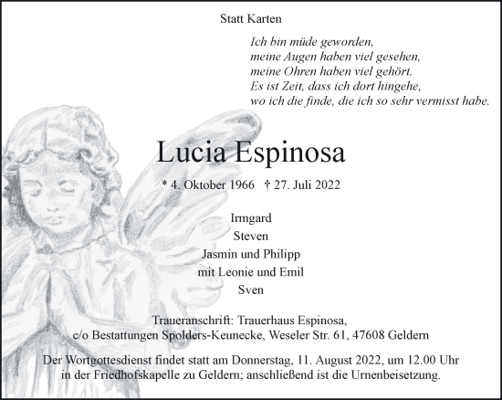 Traueranzeige von Lucia Espinosa 