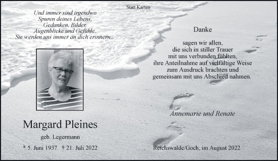 Traueranzeige von Margard Pleines 