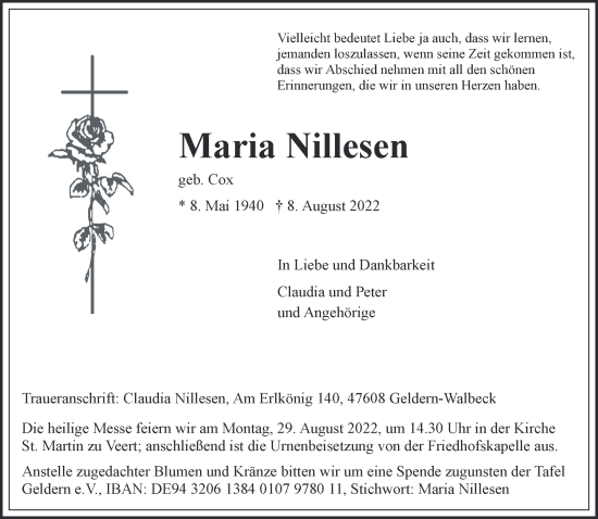 Traueranzeige von Maria Nillesen 