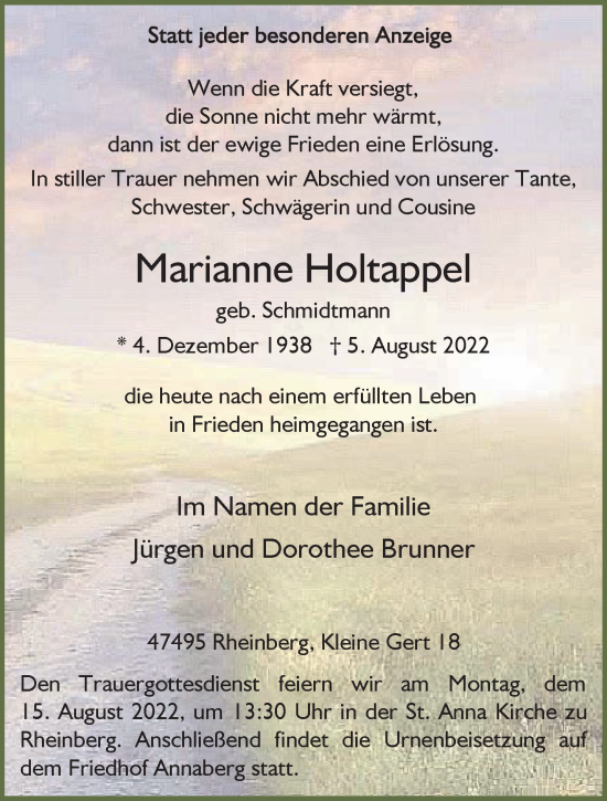Traueranzeige von Marianne Holtappel 