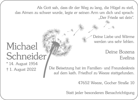 Traueranzeige von Michael Schneider 