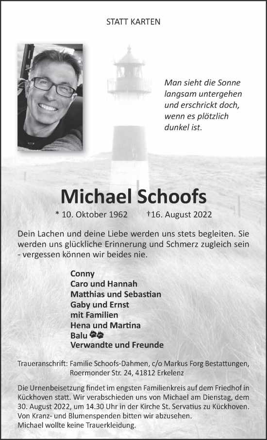 Traueranzeige von Michael Schoofs 