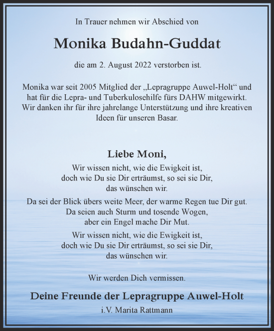 Traueranzeige von Monika Budahn-Guddat 