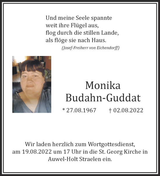 Traueranzeige von Monika Budahn-Guddat 