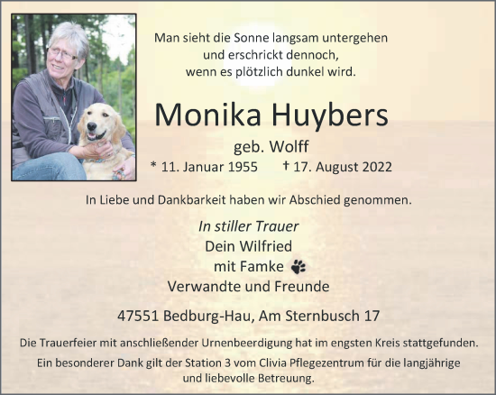 Traueranzeige von Monika Huybers 