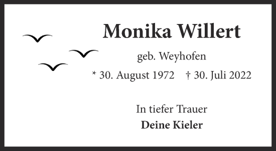 Traueranzeige von Monika Willert 