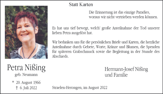 Traueranzeige von Petra Nißing 