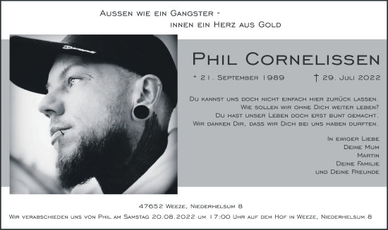 Traueranzeige von Phil Cornelissen 