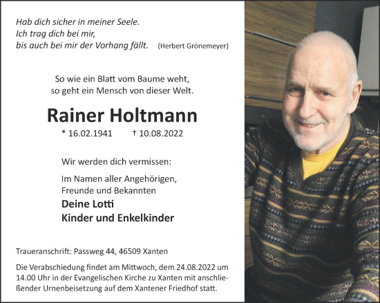 Traueranzeige von Rainer Holtmann 