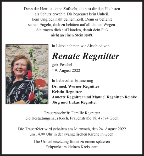 Traueranzeige von Renate Regnitter 