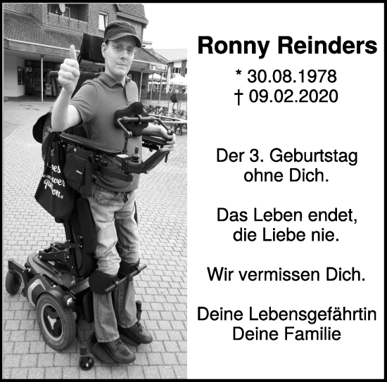 Traueranzeige von Ronny Reinders 