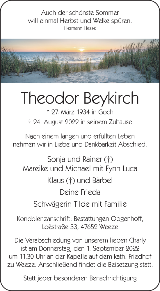 Traueranzeige von Theodor Beykirch 
