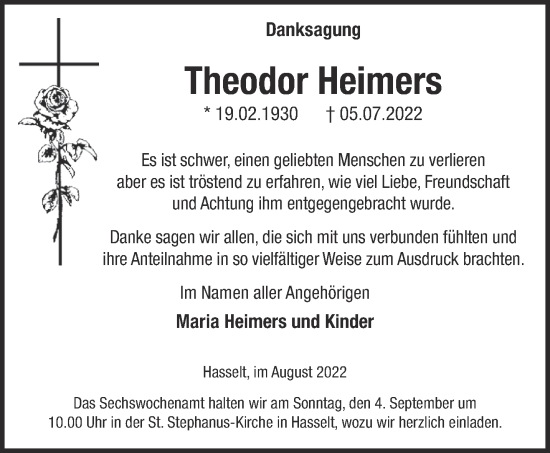 Traueranzeige von Theodor Heimers 