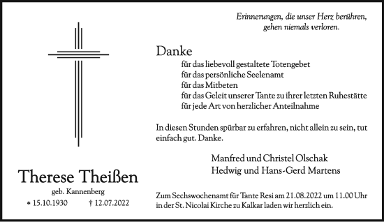 Traueranzeige von Therese Theißen 