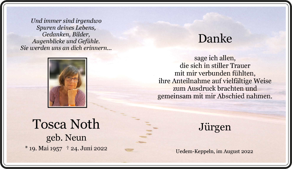  Traueranzeige für Tosca Noth vom 06.08.2022 aus 