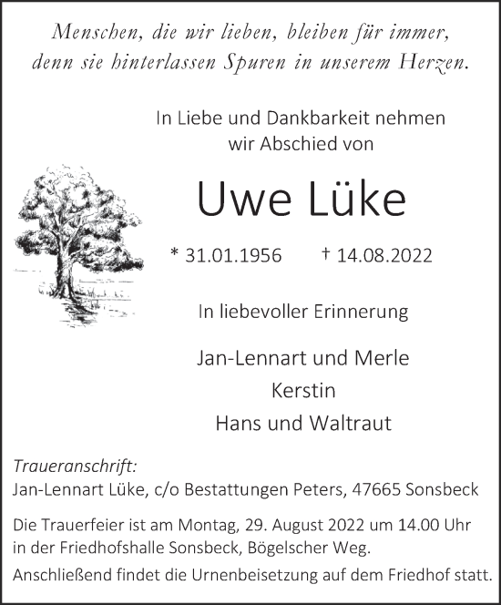 Traueranzeige von Uwe Lüke 