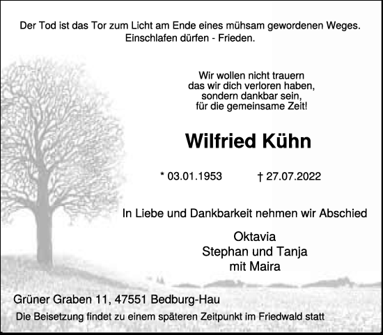 Traueranzeige von Wilfried Kühn 
