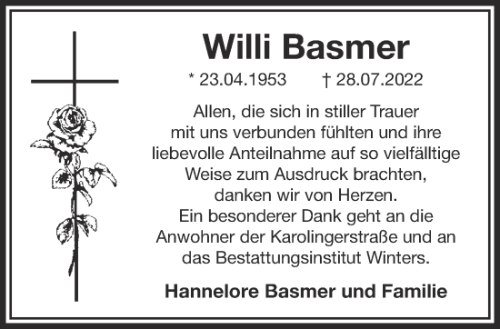 Traueranzeige von Willi Basmer 