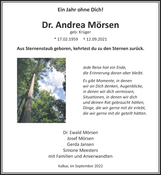 Traueranzeige von Andrea Mörsen 