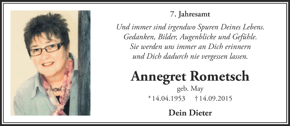  Traueranzeige für Annegret Rometsch vom 17.09.2022 aus 