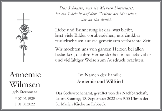 Traueranzeige von Annemie Wilmsen 