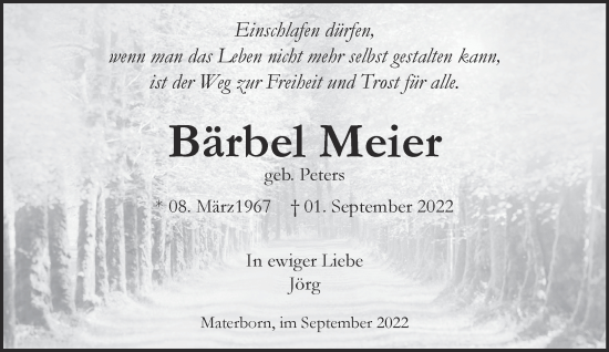 Traueranzeige von Bärbel Meier 