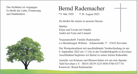 Traueranzeige von Bernd Rademacher 