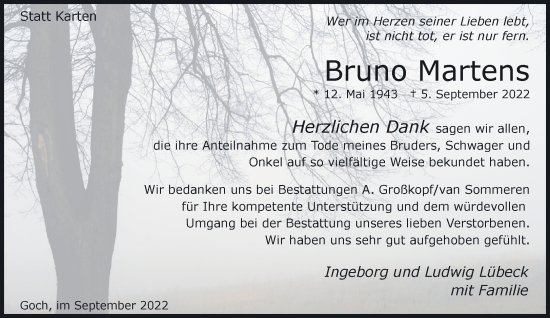 Traueranzeige von Bruno Martens 