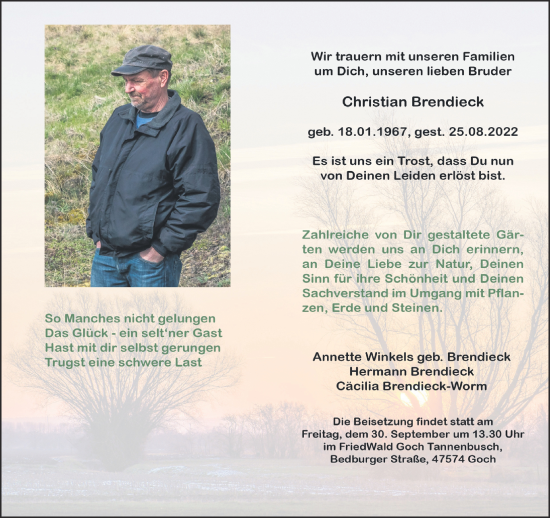 Traueranzeige von Christian Brendieck 