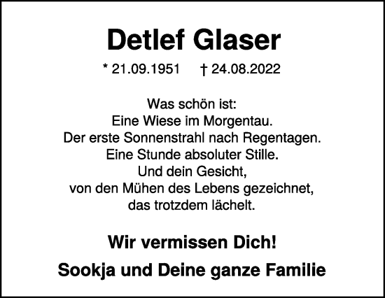 Traueranzeige von Detlef Glaser 