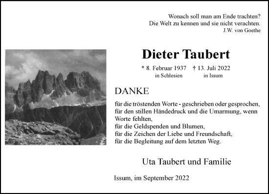 Traueranzeige von Dieter Taubert 