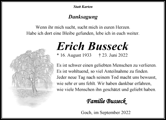 Traueranzeige von Erich Busseck 