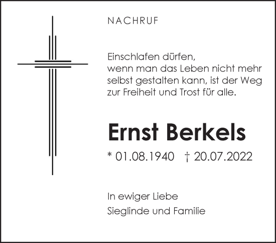 Traueranzeige von Ernst Berkels 