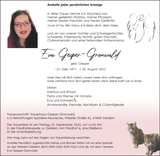 Traueranzeige von Eva Gesper-Gronwald 