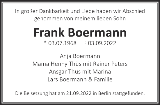 Traueranzeige von Frank Boermann 