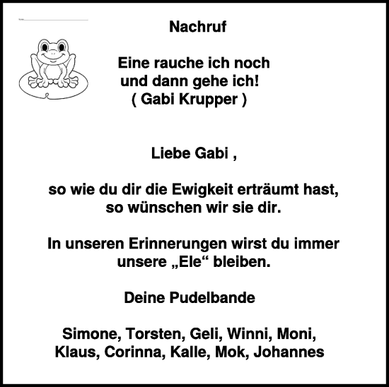 Traueranzeige von Gabi Krupper 