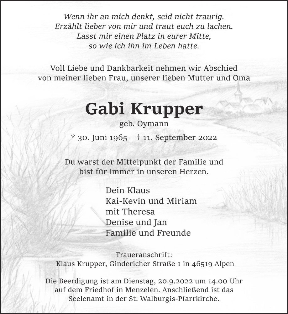  Traueranzeige für Gabi Krupper vom 17.09.2022 aus 