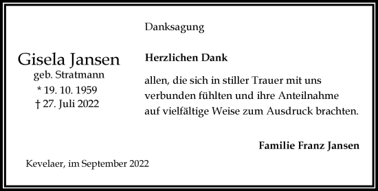 Traueranzeige von Gisela Jansen 