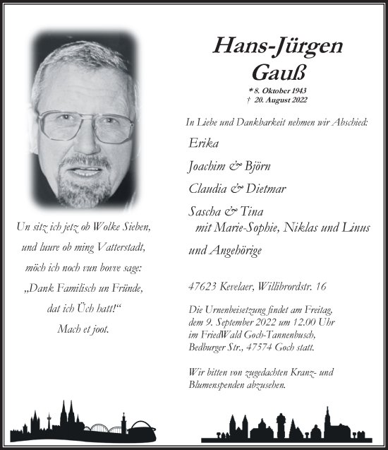 Traueranzeige von Hans-Jürgen Gauß 