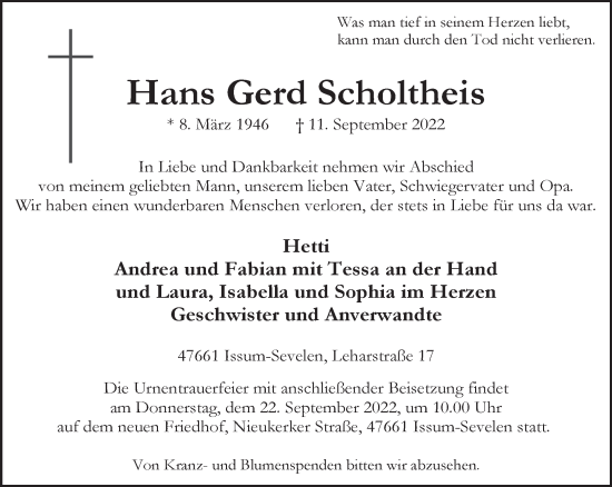 Traueranzeige von Hans Gerd Scholtheis 