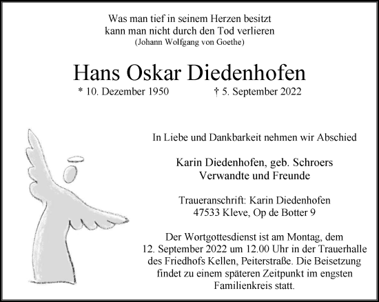 Traueranzeige von Hans Oskar Diedenhofen 