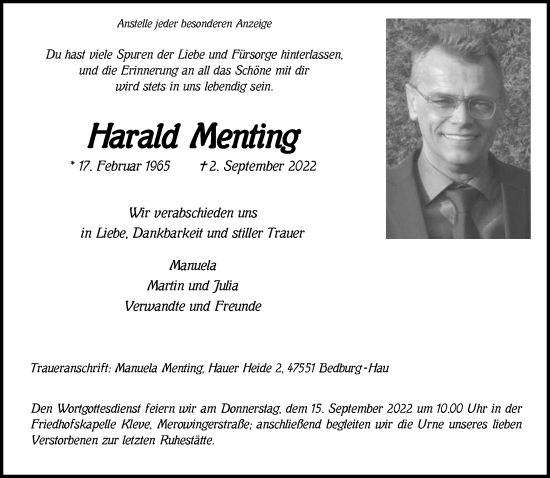Traueranzeige von Harald Menting 