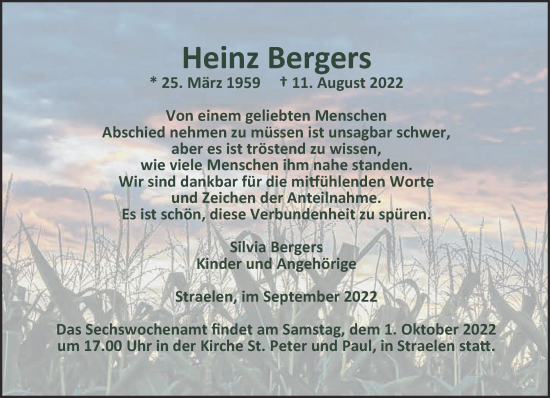 Traueranzeige von Heinz Bergers 