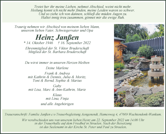 Traueranzeige von Heinz Janßen 