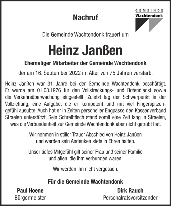 Traueranzeige von Heinz Janßen 