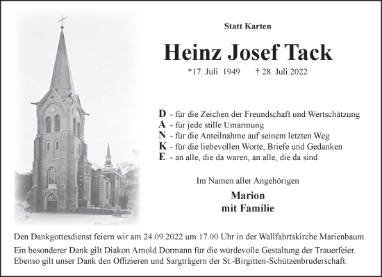 Traueranzeige von Heinz Josef Tack 