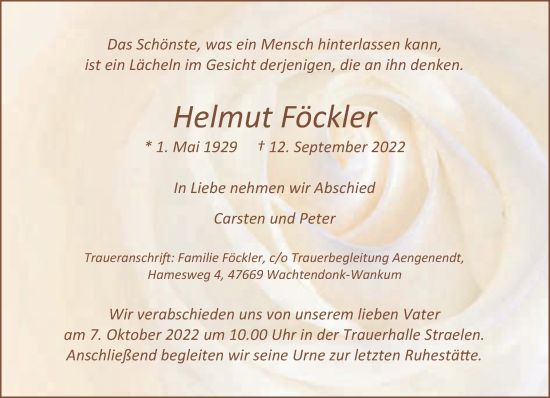 Traueranzeige von Helmut Föckler 