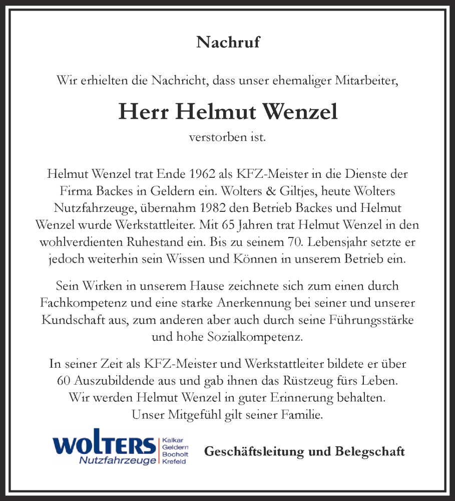  Traueranzeige für Helmut Wenzel vom 17.09.2022 aus 